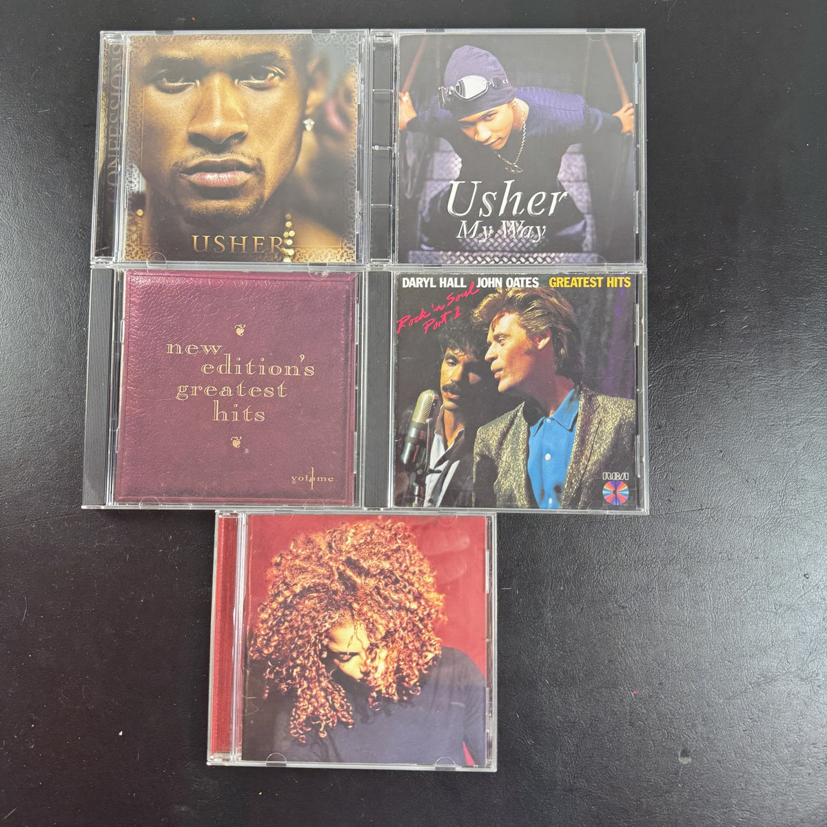 Set of 5 classic R&B and pop CD albums including Usher Confessions and Janet Jackson The Velvet Rope