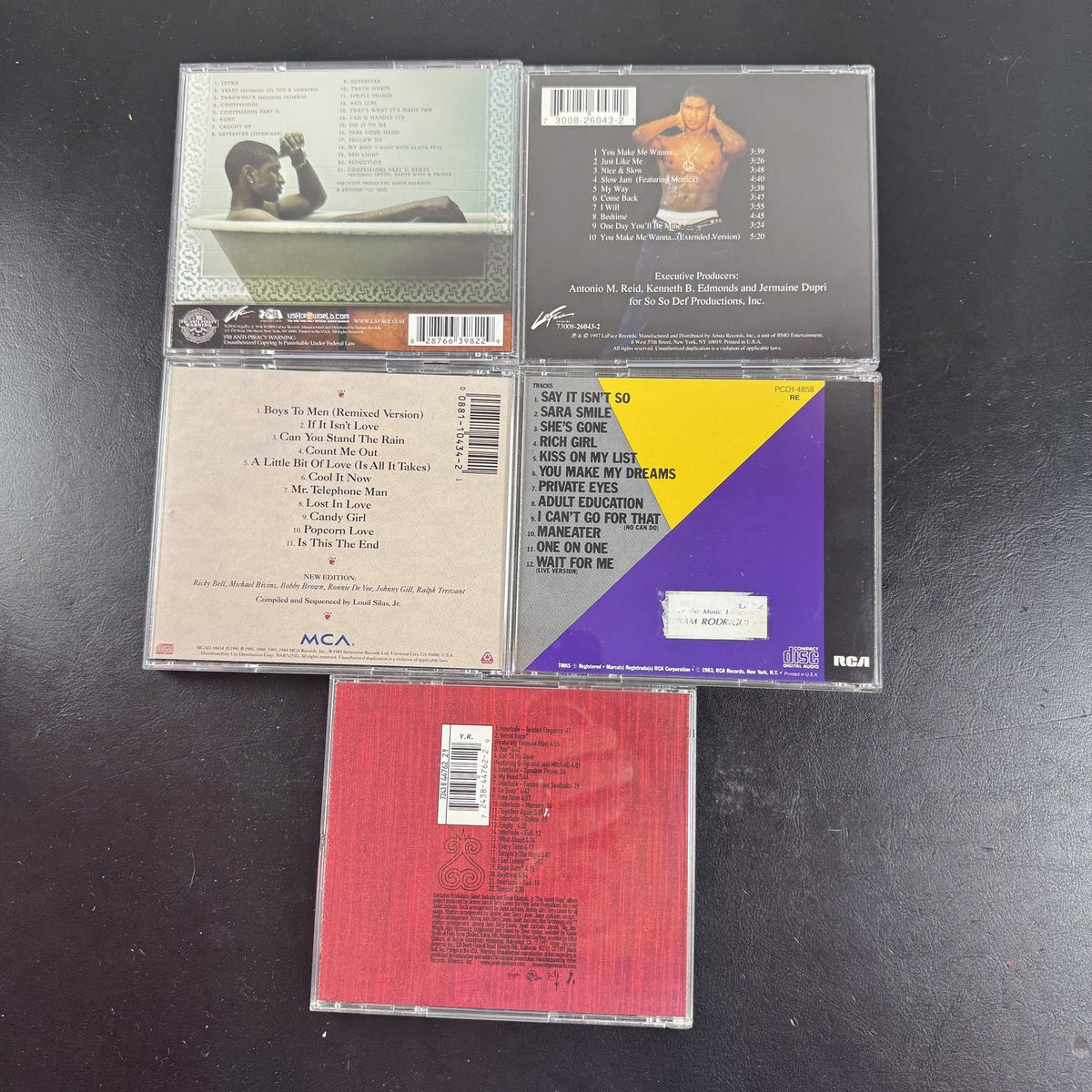 Set of 5 classic R&B and pop CD albums including Usher Confessions and Janet Jackson The Velvet Rope