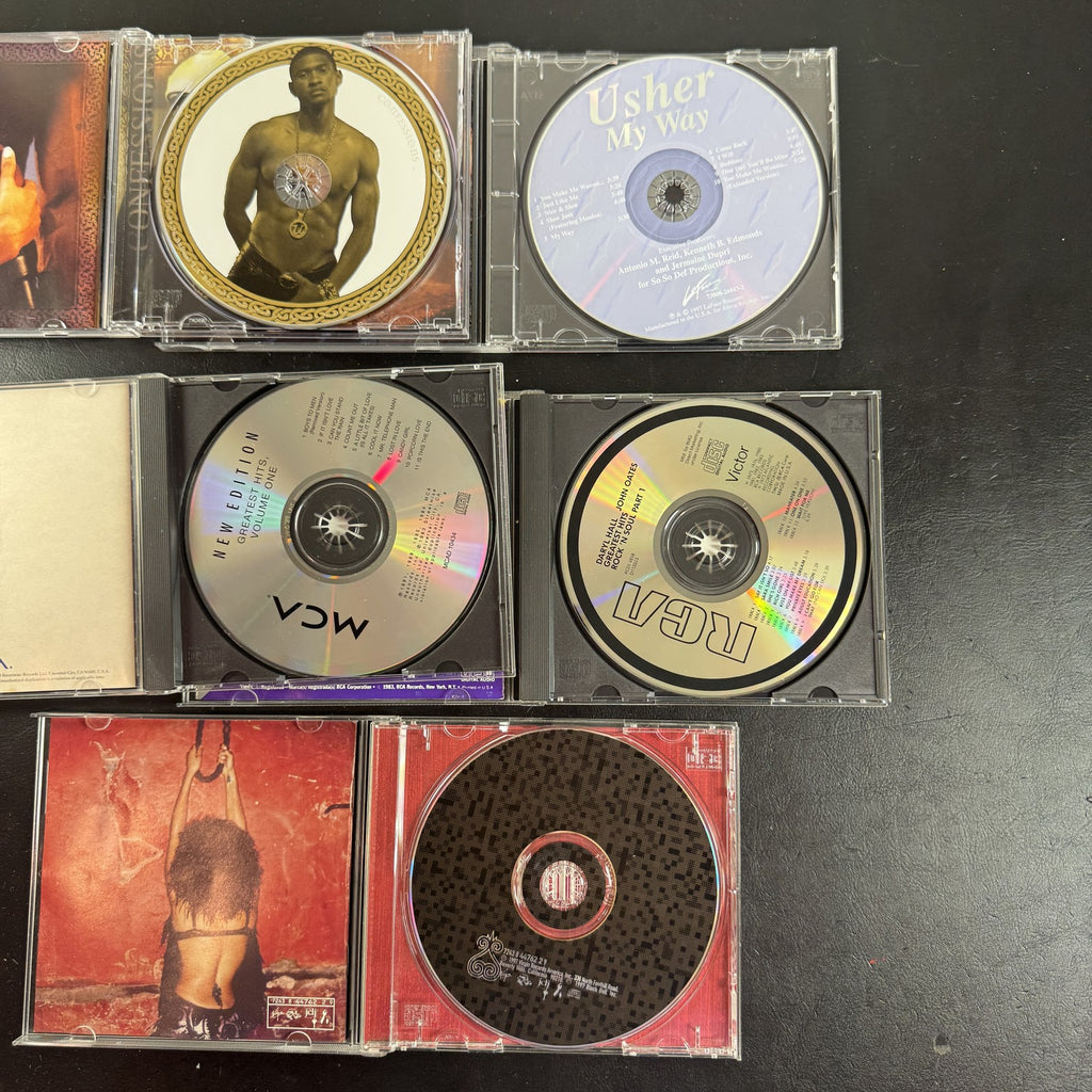 Set of 5 classic R&B and pop CD albums including Usher Confessions and Janet Jackson The Velvet Rope