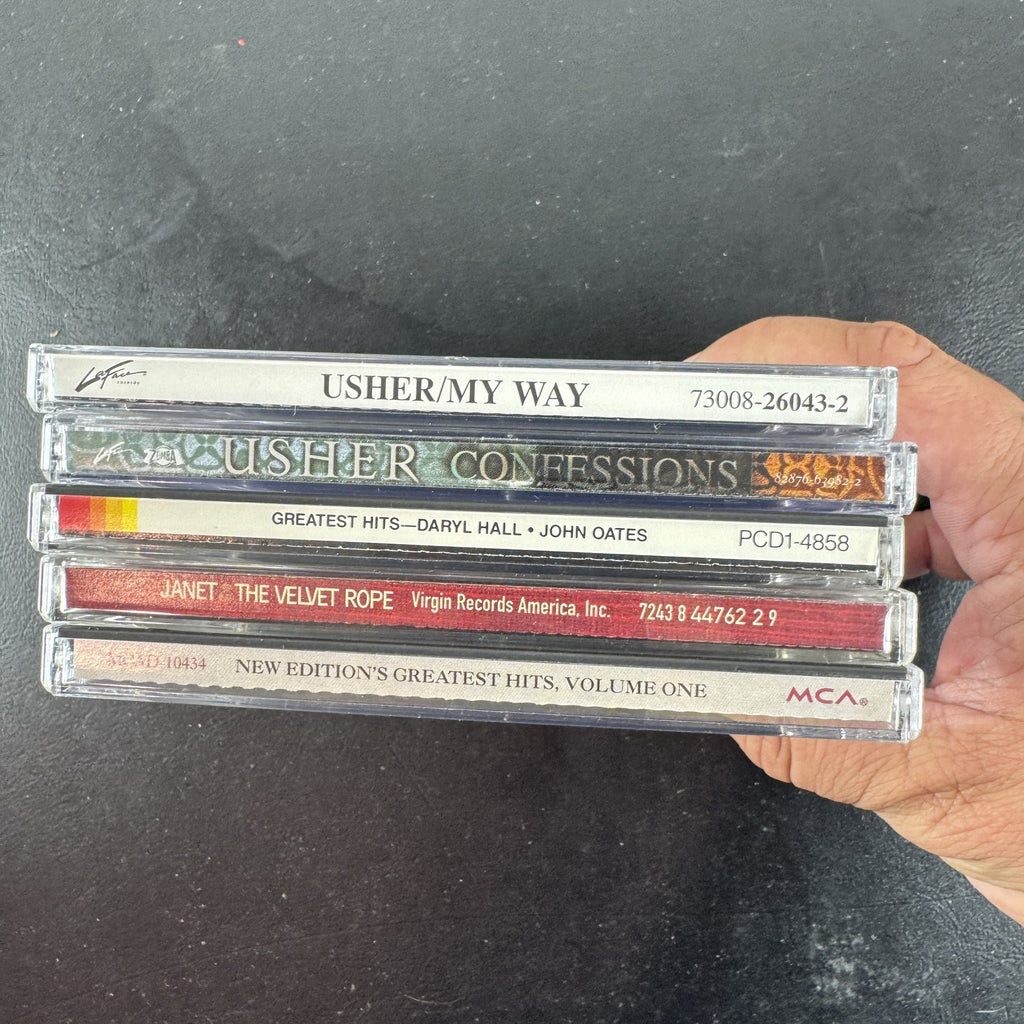 Set of 5 classic R&B and pop CD albums including Usher Confessions and Janet Jackson The Velvet Rope