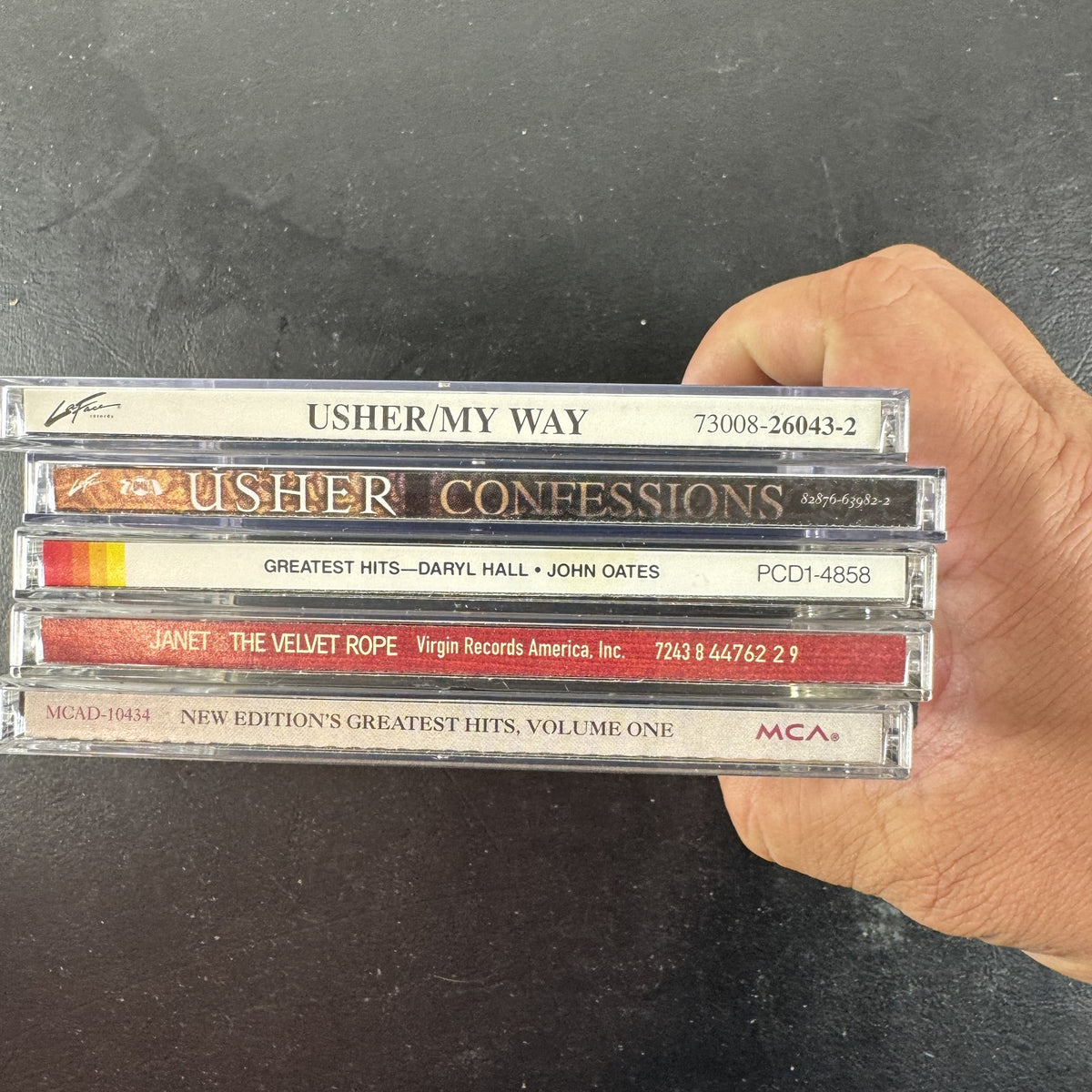 Set of 5 classic R&B and pop CD albums including Usher Confessions and Janet Jackson The Velvet Rope