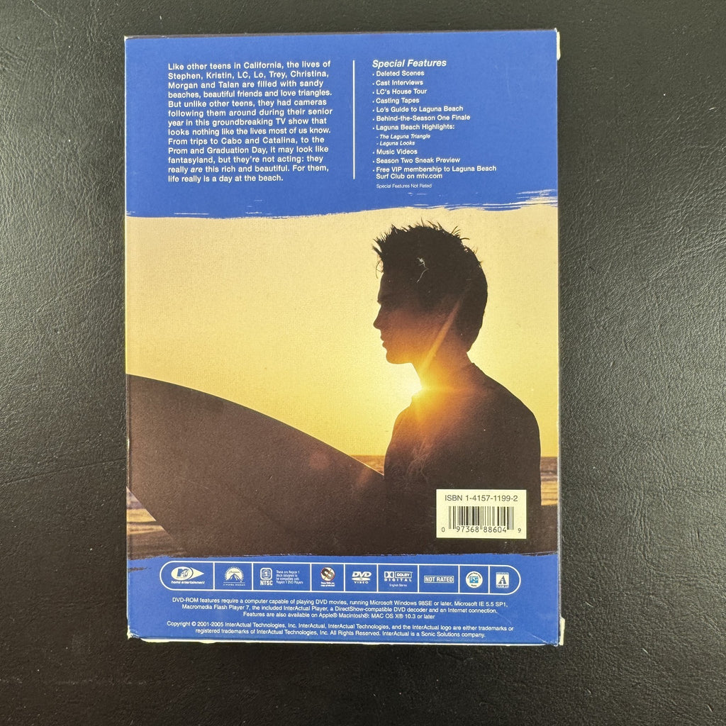 MTV Laguna Beach Season 1 DVD box set in outer slipcase, featuring 2000s teen drama reality TV series.