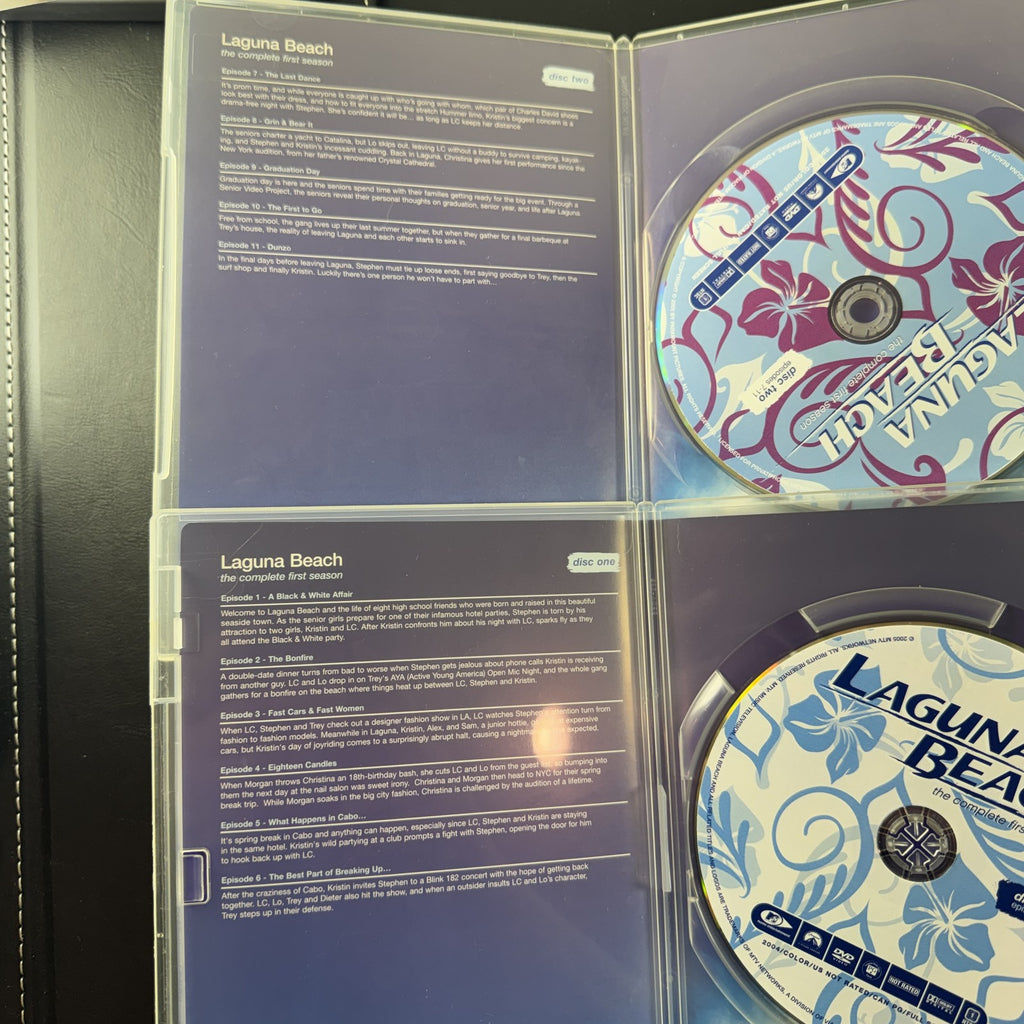 MTV Laguna Beach Season 1 DVD box set in outer slipcase, featuring 2000s teen drama reality TV series.