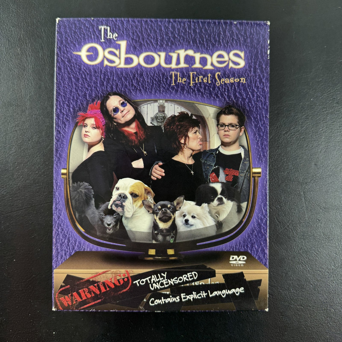 The Osbournes: The First Season Totally Uncensored Edition DVD case front cover starring Ozzy Osbourne.
