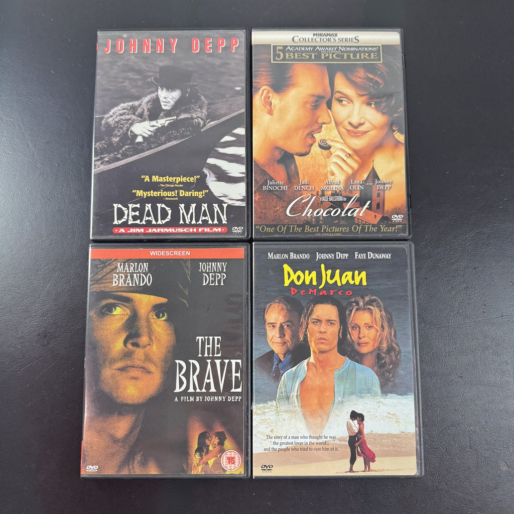 Johnny Depp 4-Film DVD Bundle featuring Dead Man, Chocolat, Don Juan DeMarco, and The Brave.