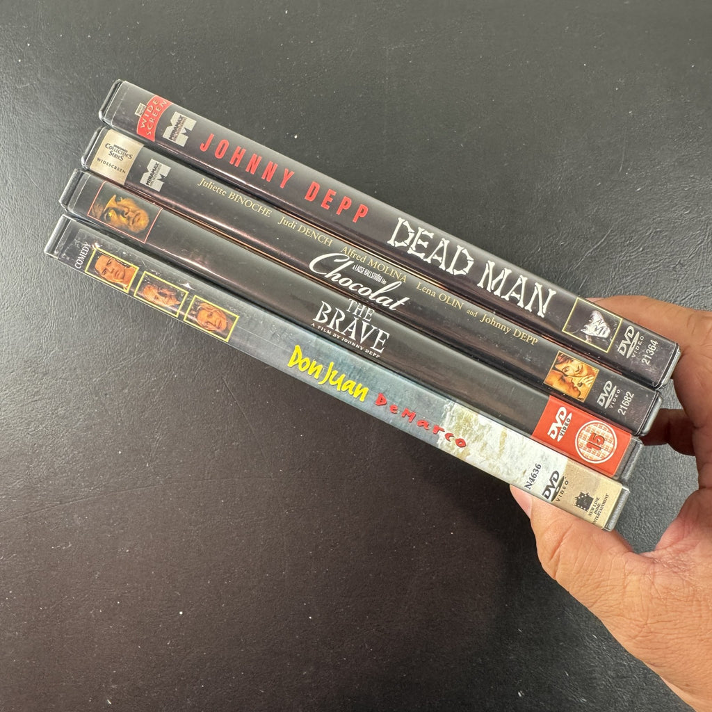 Johnny Depp 4-Film DVD Bundle featuring Dead Man, Chocolat, Don Juan DeMarco, and The Brave.