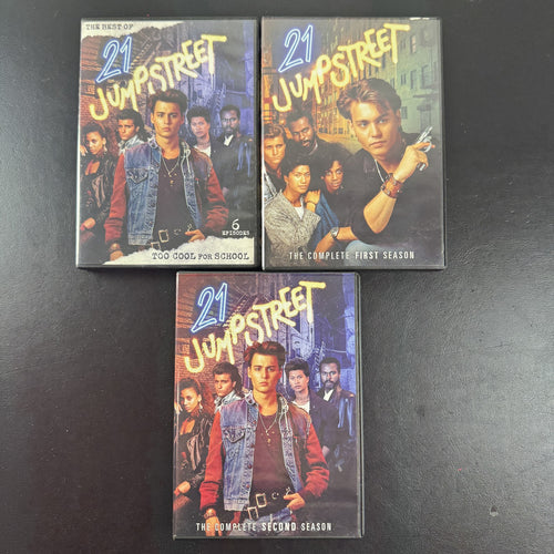 21 Jump Street 3-DVD lot featuring Season 1, Season 2, and Best Of Too Cool For School sets starring Johnny Depp.