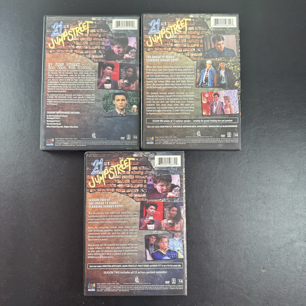 21 Jump Street 3-DVD lot featuring Season 1, Season 2, and Best Of Too Cool For School sets starring Johnny Depp.