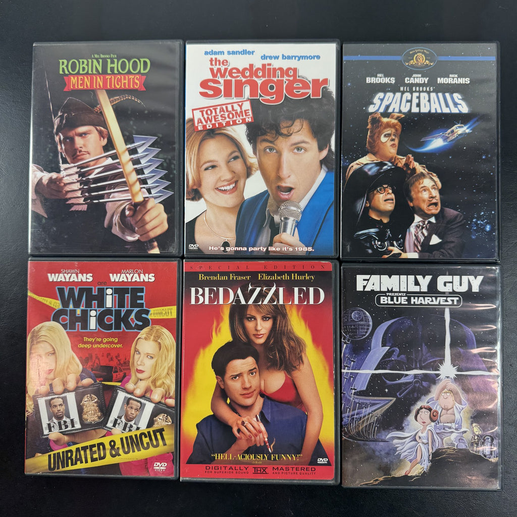 Lot of 6 classic comedy DVDs including Spaceballs, White Chicks, and The Wedding Singer.