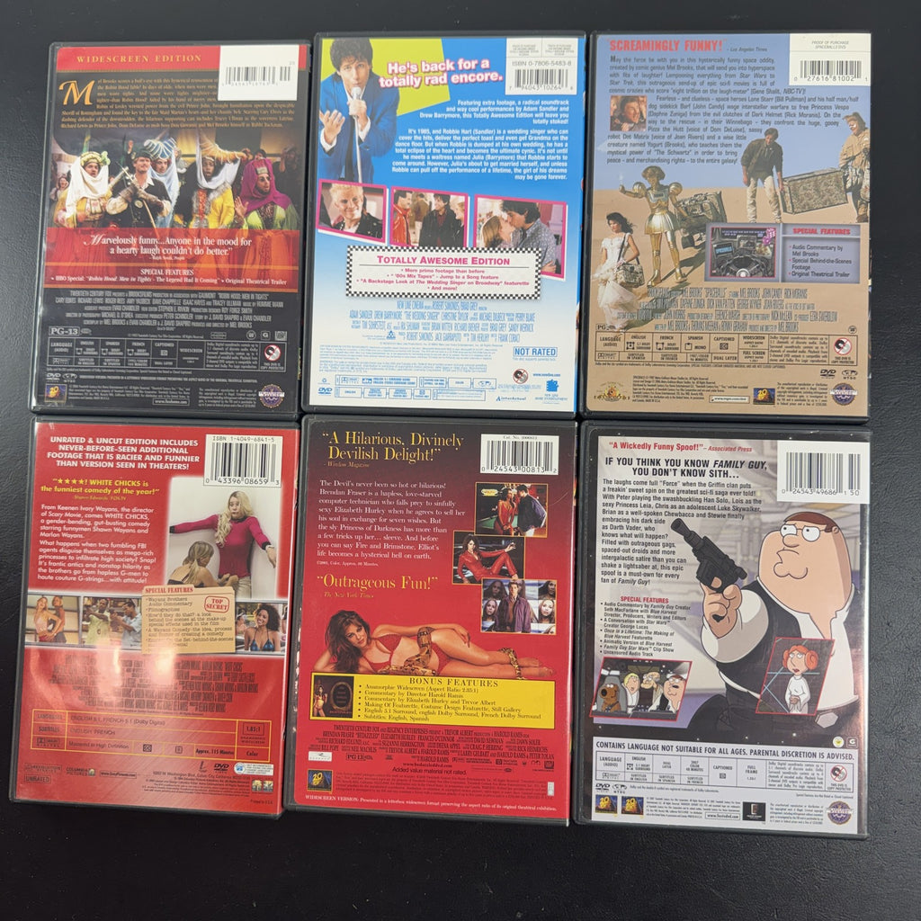 Lot of 6 classic comedy DVDs including Spaceballs, White Chicks, and The Wedding Singer.