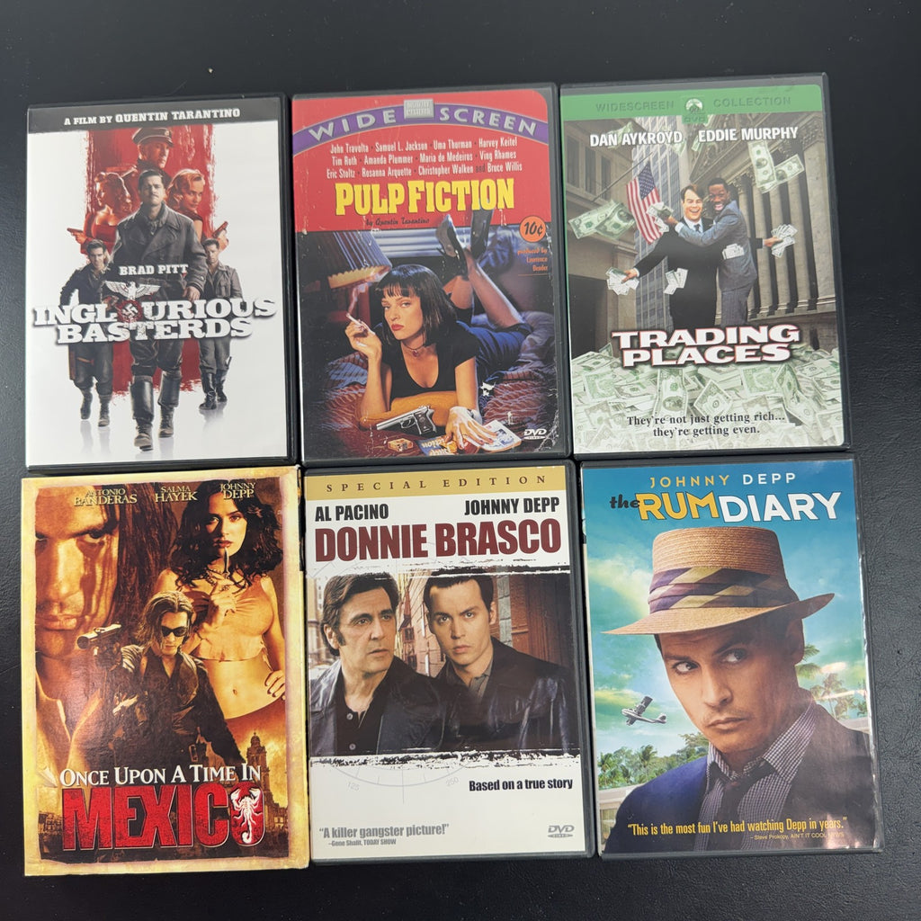Collection of 6 DVD feature films including Pulp Fiction, Inglourious Basterds, and Donnie Brasco.