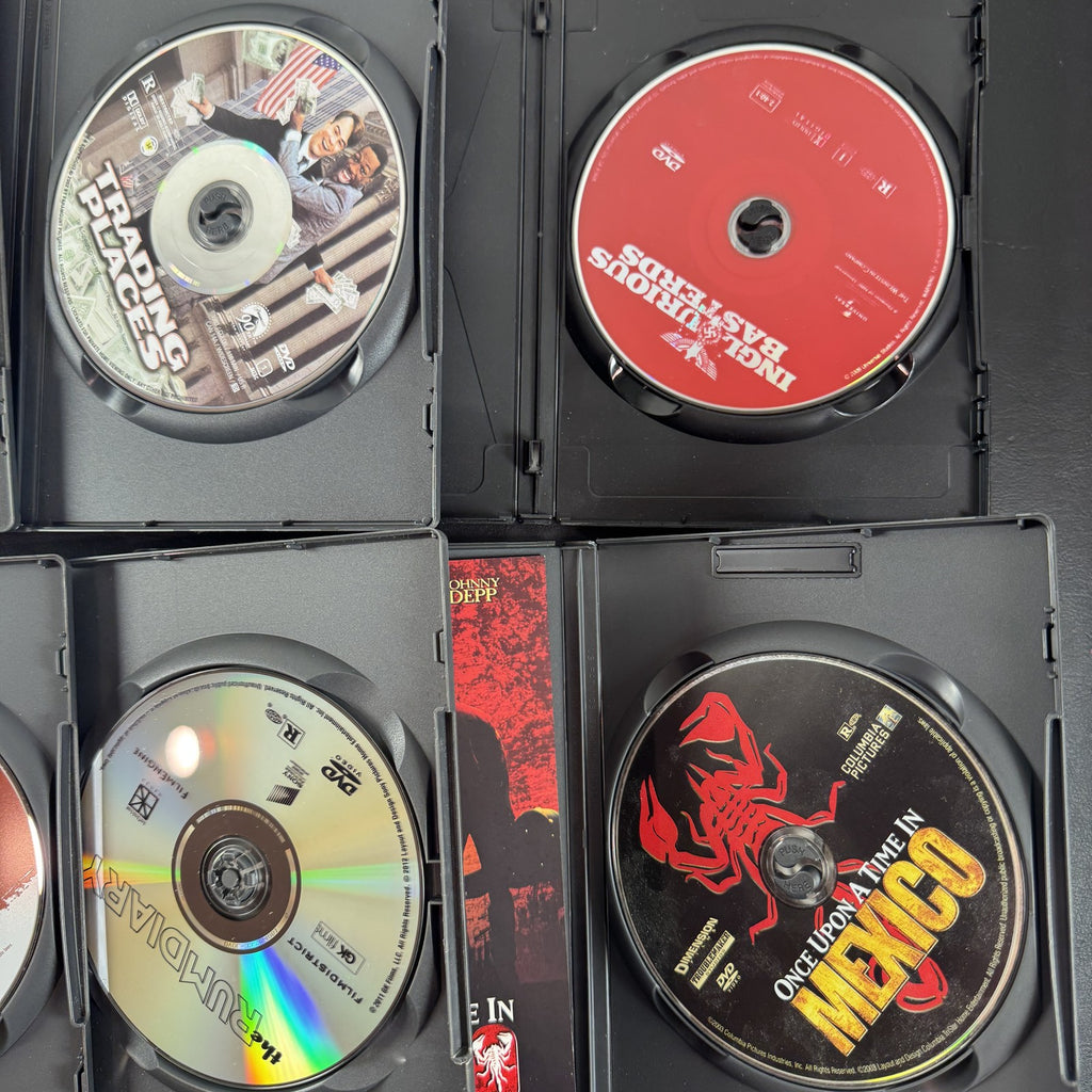 Collection of 6 DVD feature films including Pulp Fiction, Inglourious Basterds, and Donnie Brasco.