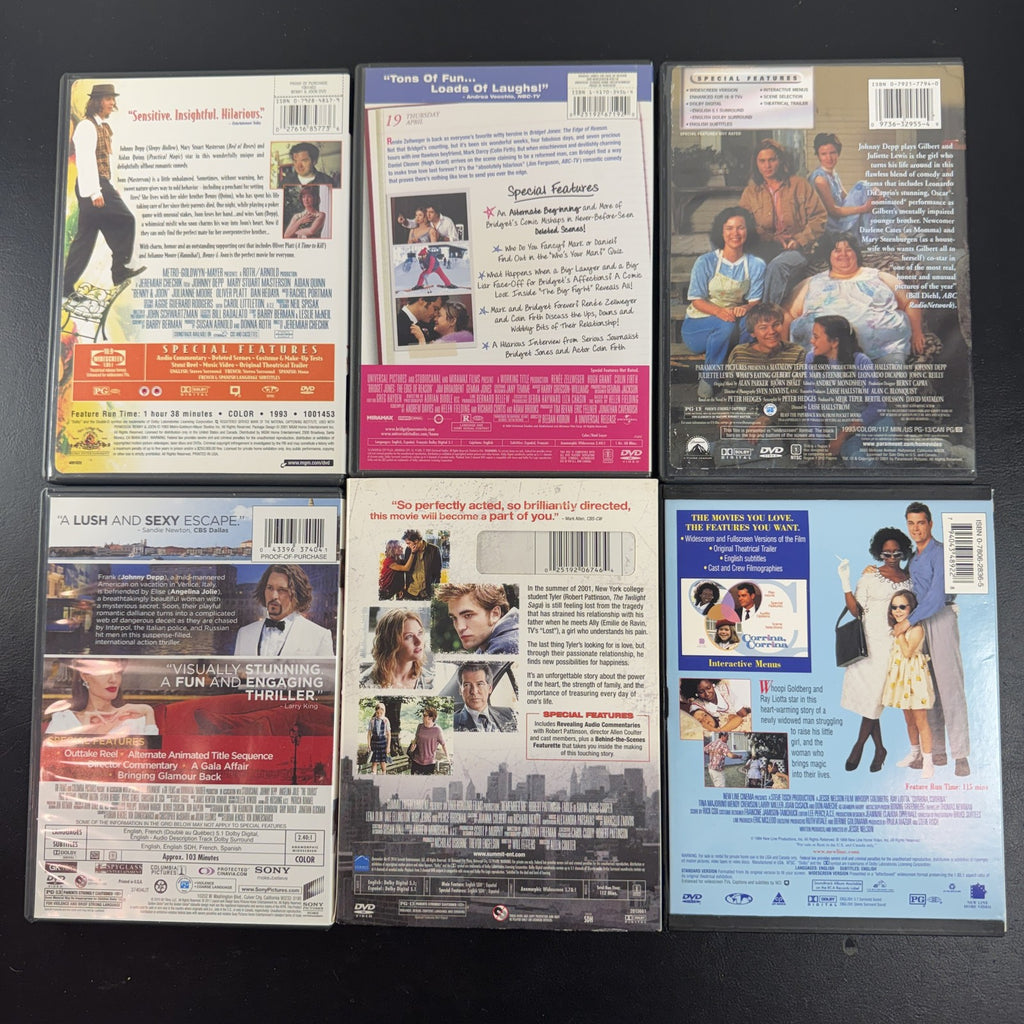 6 DVD movie lot featuring What's Eating Gilbert Grape and Benny and Joon in Very Good condition.