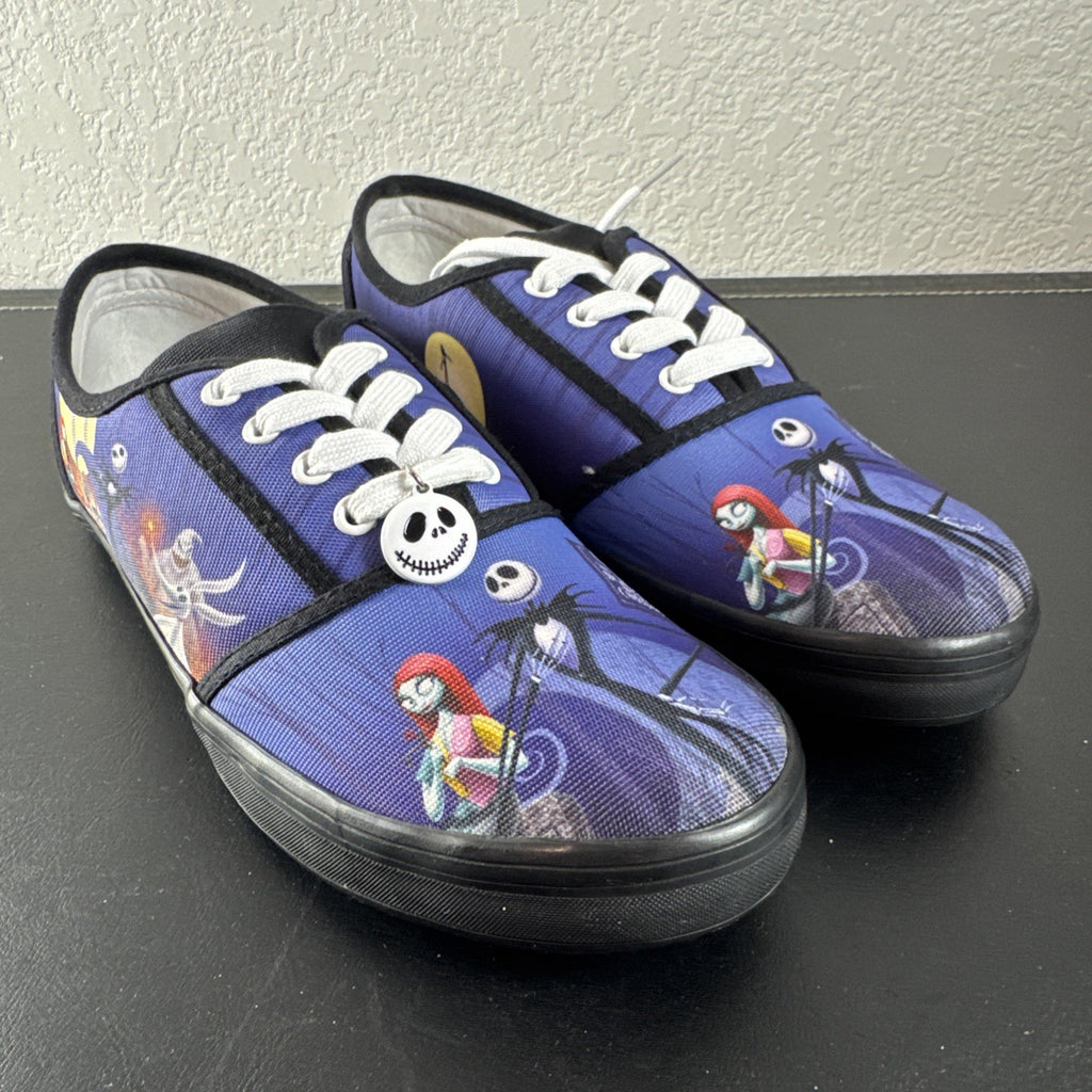 Bradford Exchange Nightmare Before Christmas purple canvas low-top sneakers with Jack Skellington lace charm size 8.5