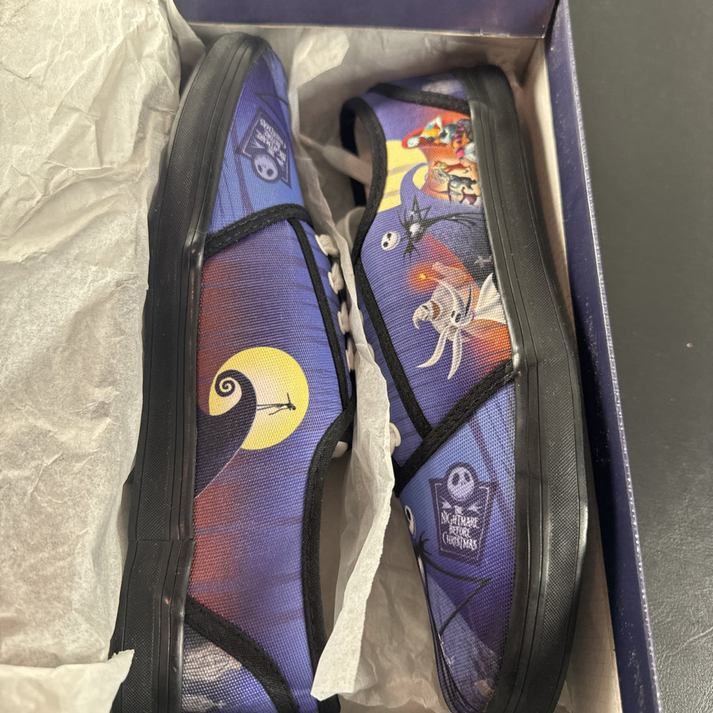 Bradford Exchange Nightmare Before Christmas purple canvas low-top sneakers with Jack Skellington lace charm size 8.5