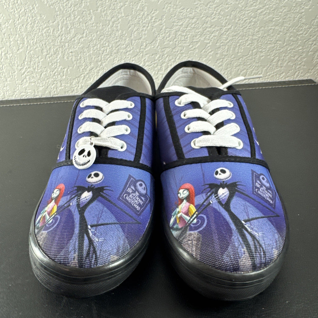 Bradford Exchange Nightmare Before Christmas purple canvas low-top sneakers with Jack Skellington lace charm size 8.5