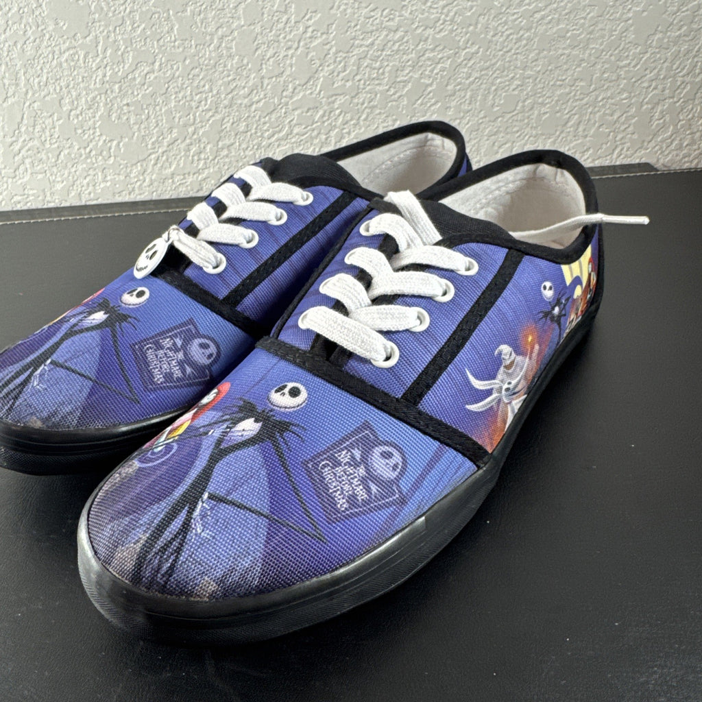 Bradford Exchange Nightmare Before Christmas purple canvas low-top sneakers with Jack Skellington lace charm size 8.5