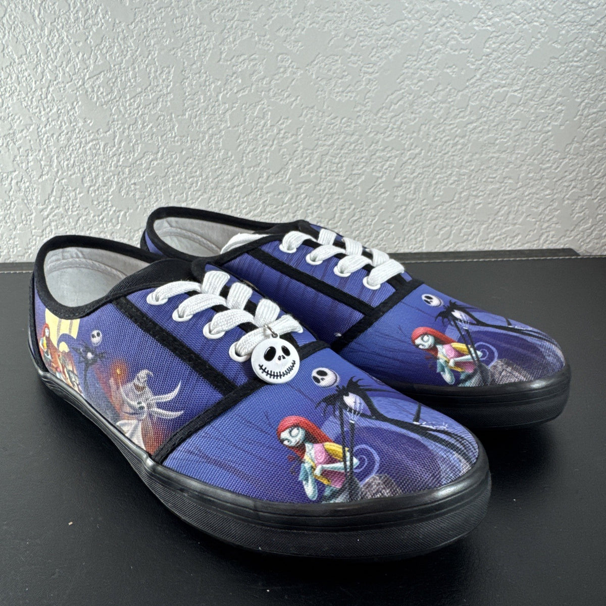 Bradford Exchange Nightmare Before Christmas purple canvas low-top sneakers with Jack Skellington lace charm size 8.5