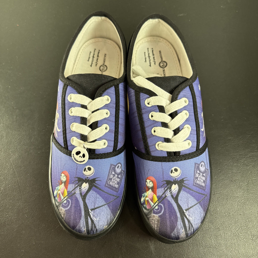 Bradford Exchange Nightmare Before Christmas purple canvas low-top sneakers with Jack Skellington lace charm size 8.5