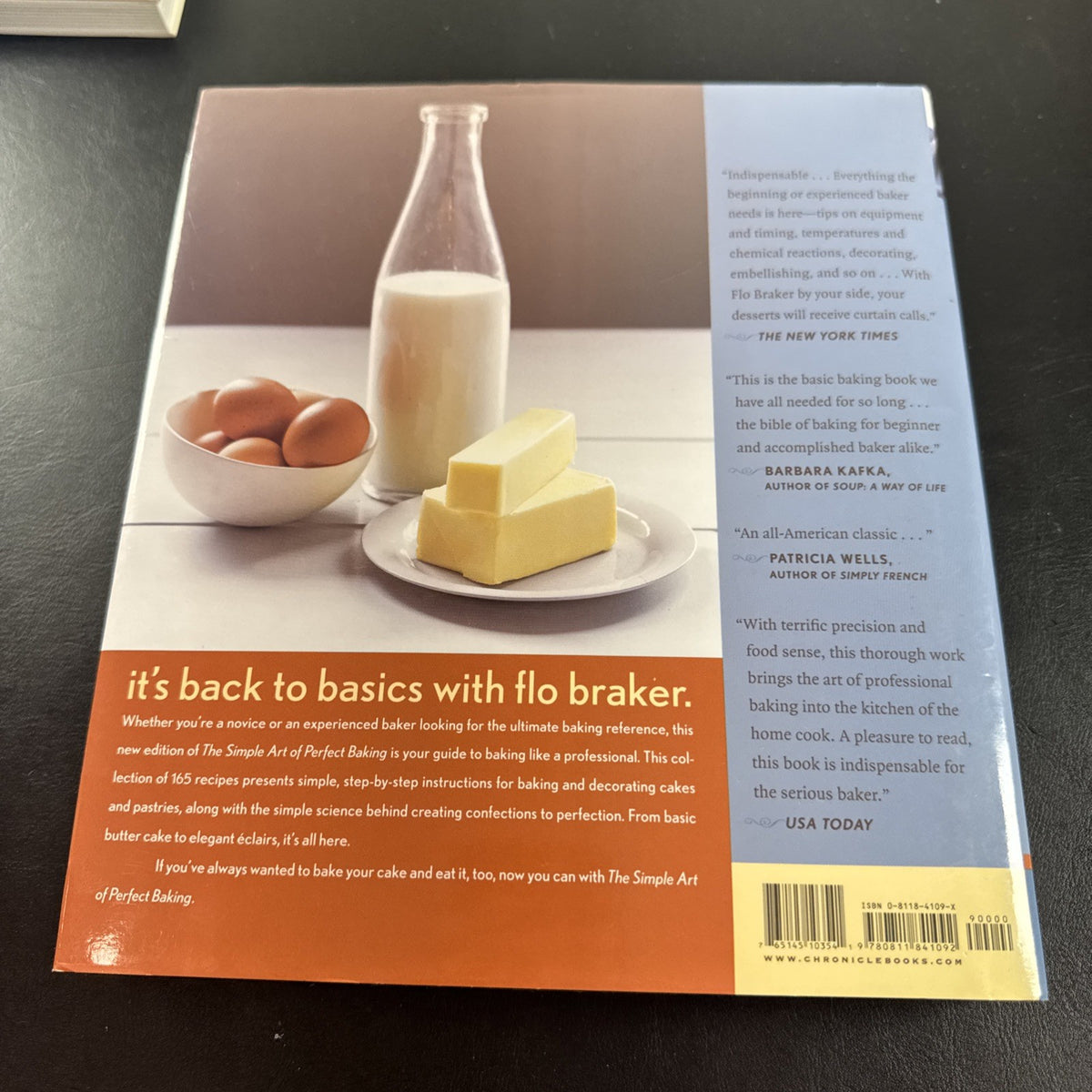 The Simple Art of Perfect Baking hardcover cookbook by Flo Braker published by Chronicle Books.