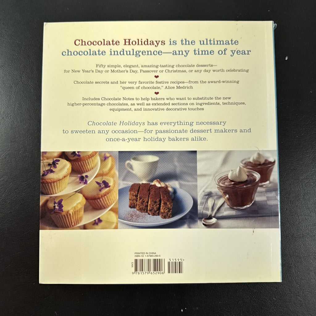 Cover of Chocolate Holidays: Unforgettable Desserts for Every Season cookbook by Alice Medrich.