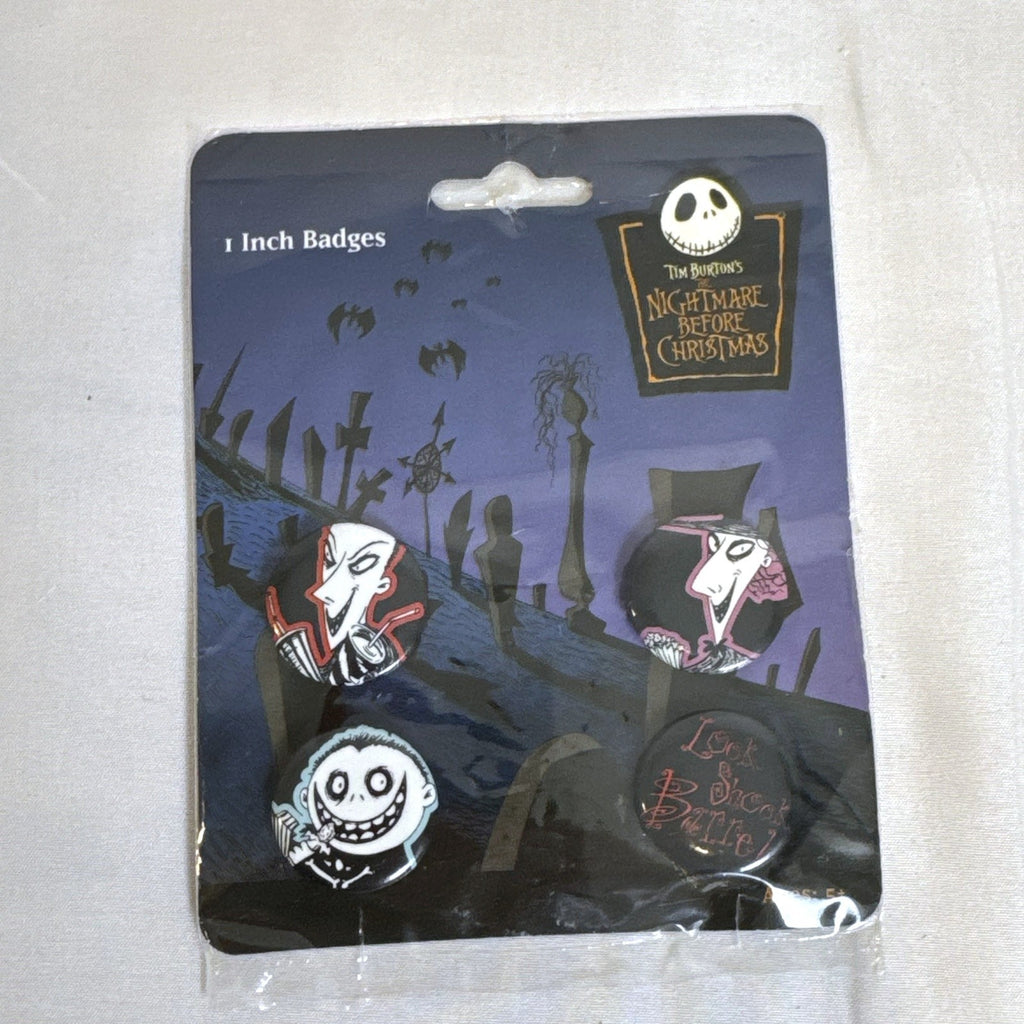 Sealed Disney and Tim Burton accessory set featuring Nightmare Before Christmas pins, Scissorhands earrings, and picks