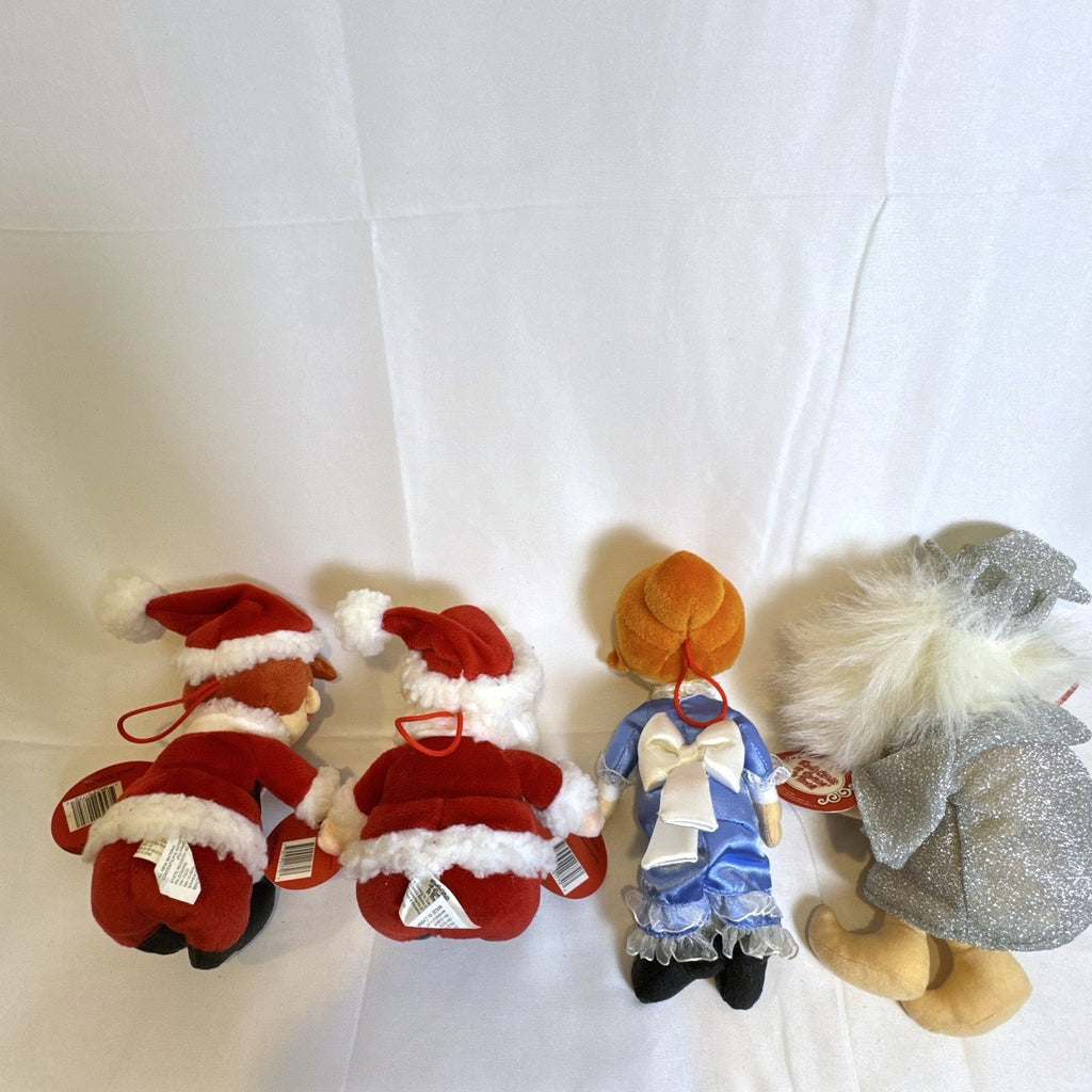 Set of 4 NWT 2003 Stuffins Santa Claus Is Comin' To Town plush ornaments including Kris Kringle and Winter Warlock