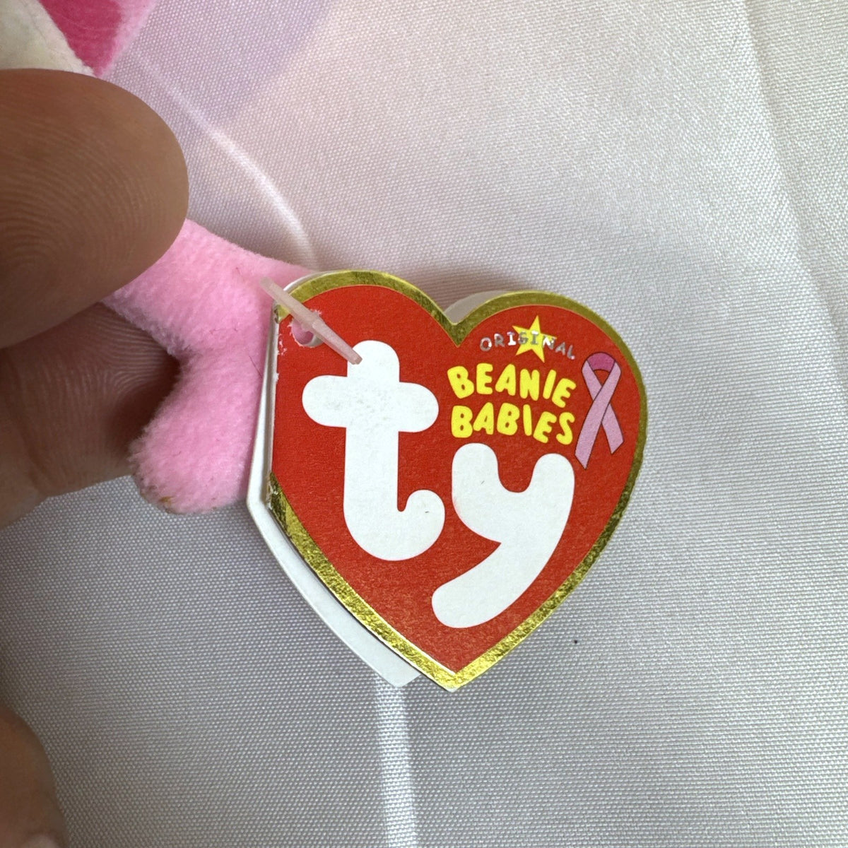 New Ty SpongeBob SquarePants Beanie Baby plush toy wearing pink pants for Breast Cancer Awareness.