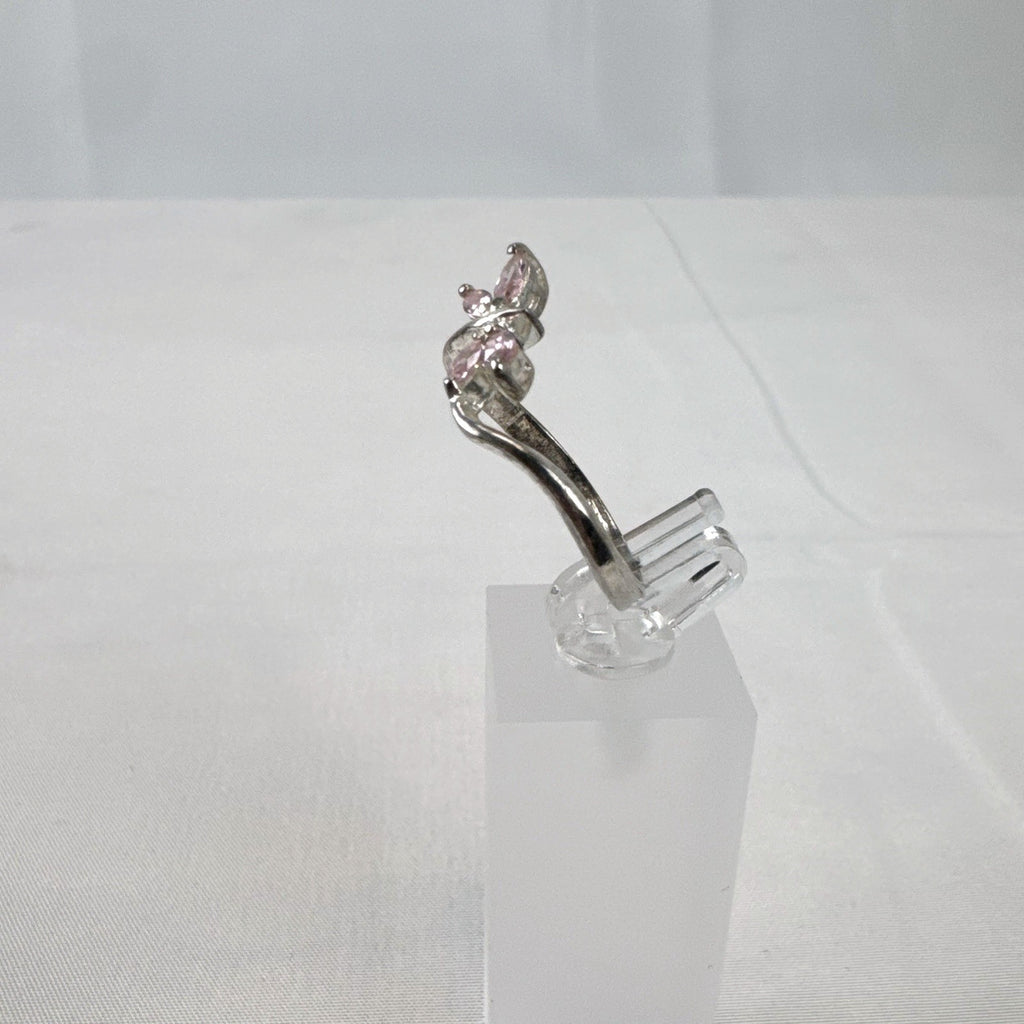 Sterling silver pink dragonfly bypass ring size 8 with marquise stones