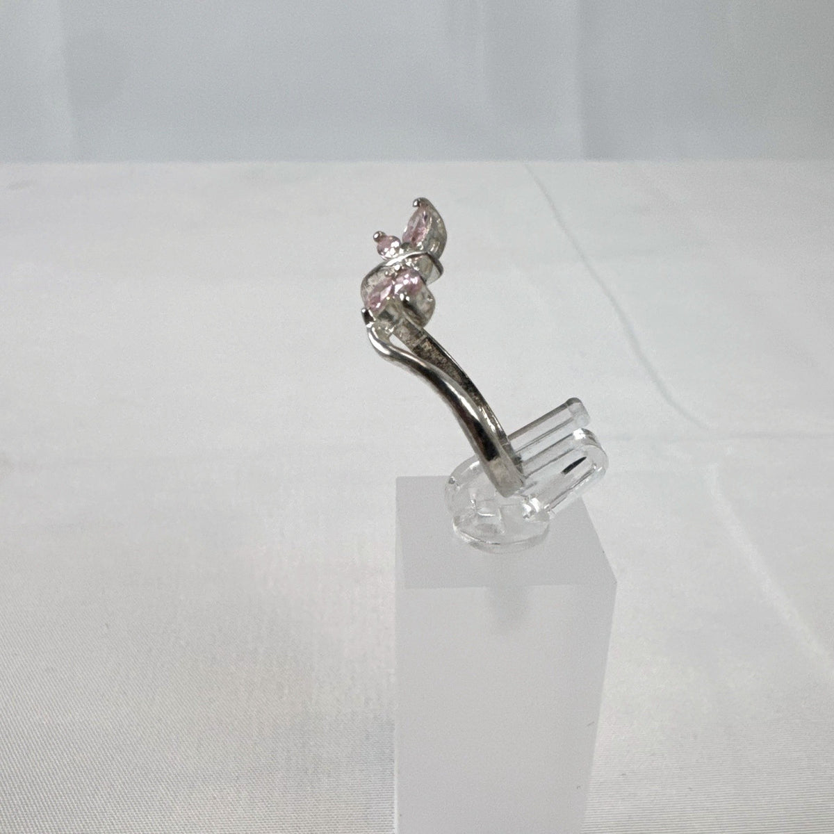 Sterling silver pink dragonfly bypass ring size 8 with marquise stones