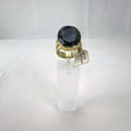 Betty Carré 18k gold plated statement ring with faceted oval labradorite stone and triple split shank in size 7