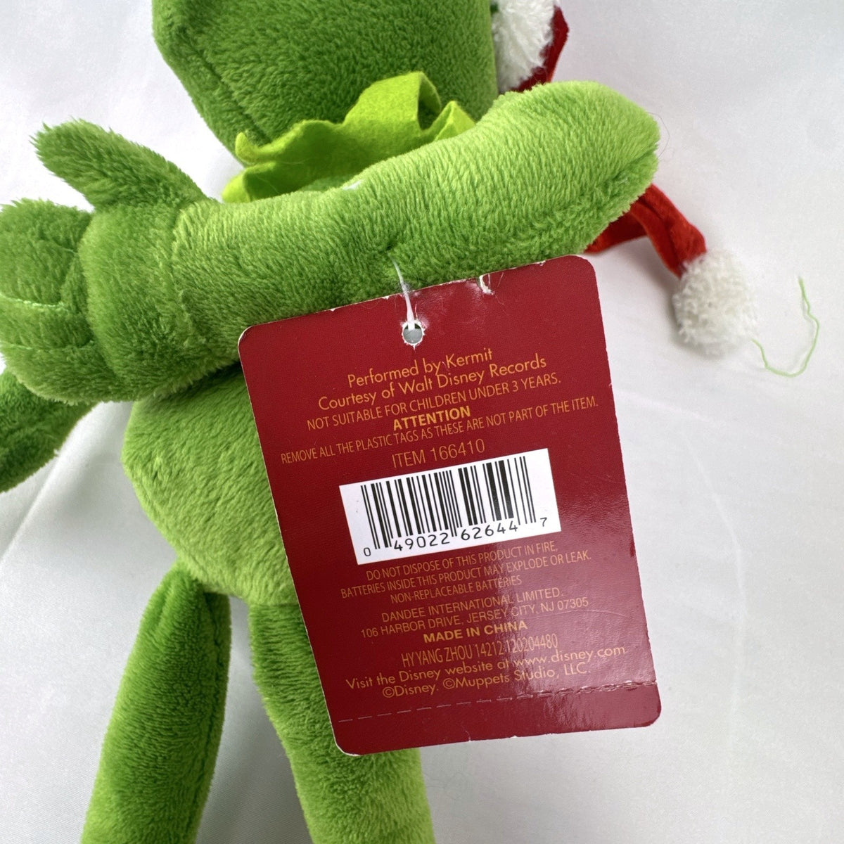 Disney Dan Dee Kermit the Frog 15 inch Christmas plush wearing a red Santa hat with original tags