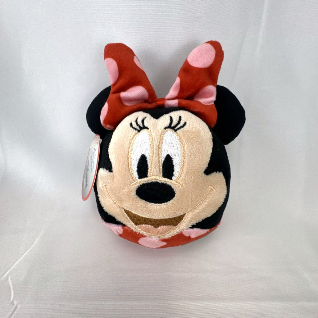 Hallmark Fluffballs Disney Minnie Mouse 4 inch plush ornament with red polka dot bow and new tags attached.