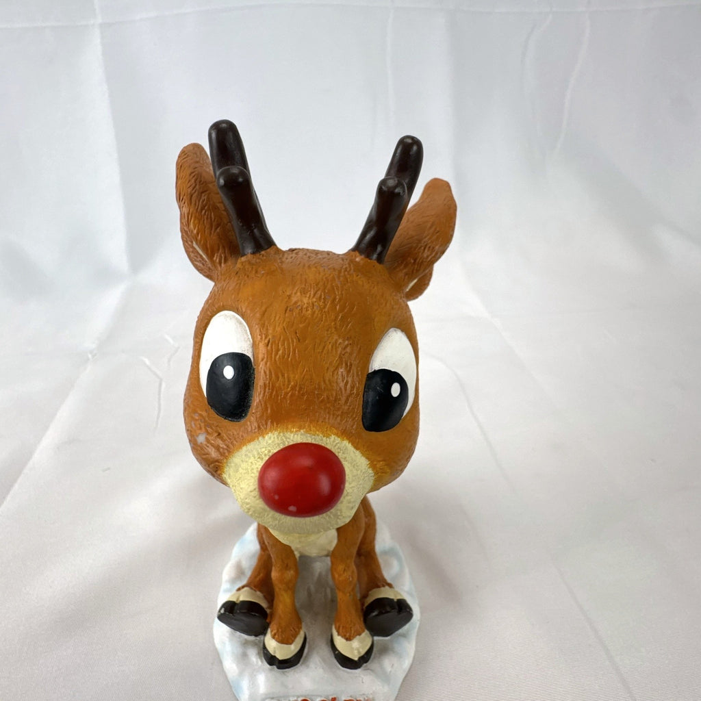 BD&A 6 inch painted ceramic Rudolph the Red-Nosed Reindeer bobblehead holiday figurine.