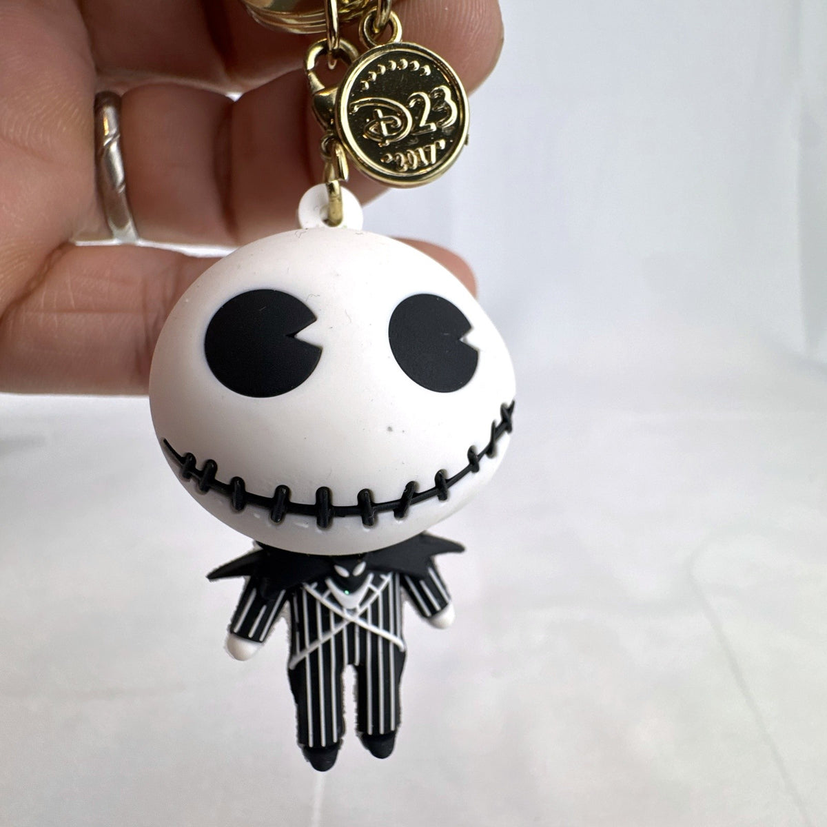 Disney Jack Skellington 3D molded rubber keychain and bag charm with gold-tone ring