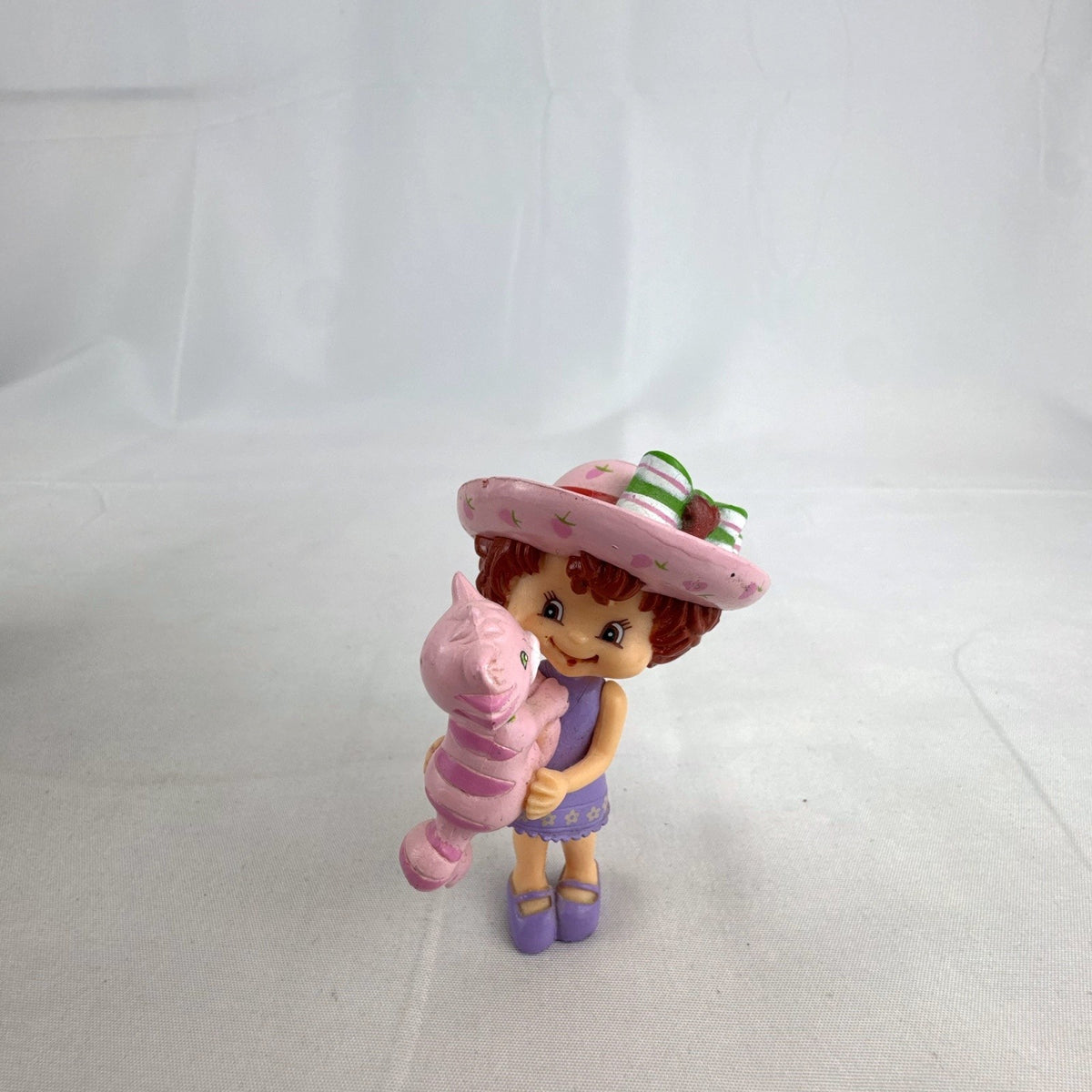 DecoPac Strawberry Shortcake and Custard cat molded plastic cake topper figurine in purple dress