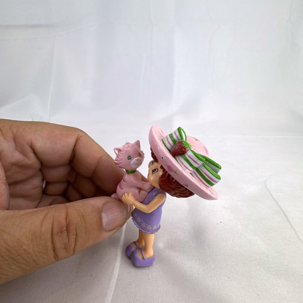 DecoPac Strawberry Shortcake and Custard cat molded plastic cake topper figurine in purple dress
