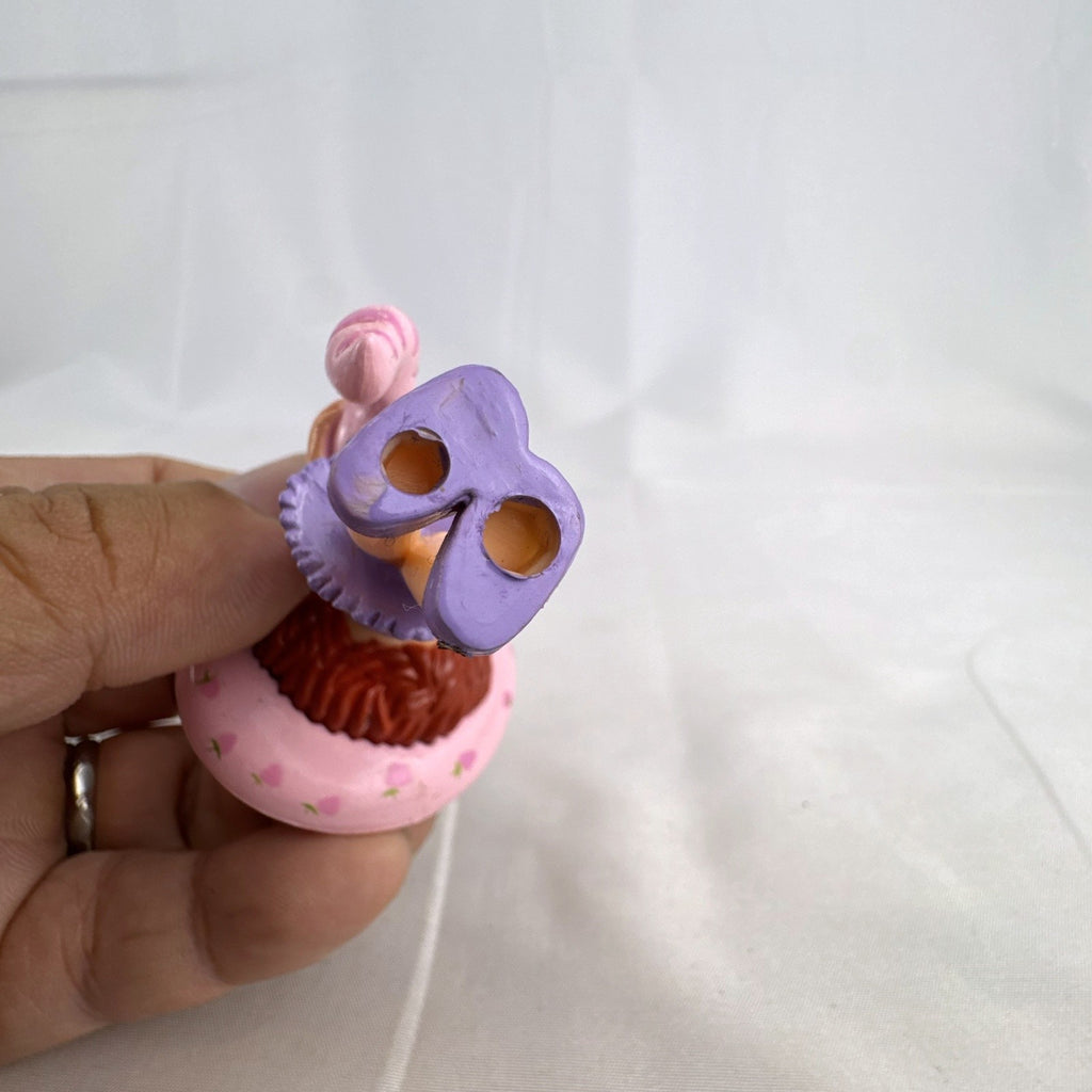 DecoPac Strawberry Shortcake and Custard cat molded plastic cake topper figurine in purple dress