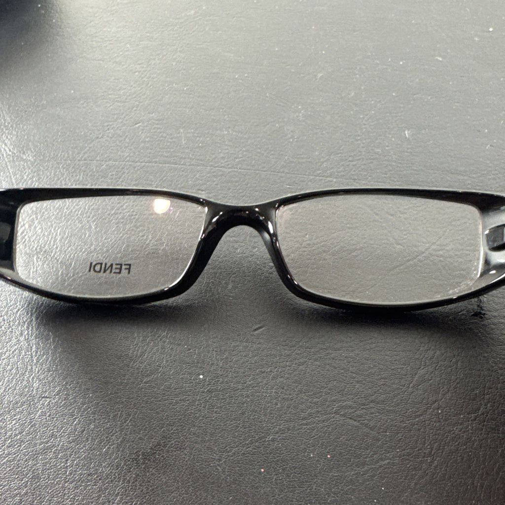 Fendi F625 black plastic rectangular eyeglass frames made in Italy with original case and cleaning cloths