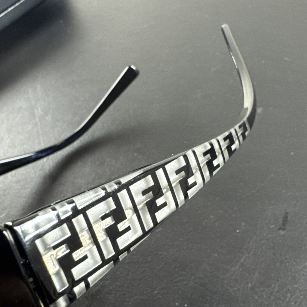Fendi F625 black plastic rectangular eyeglass frames made in Italy with original case and cleaning cloths