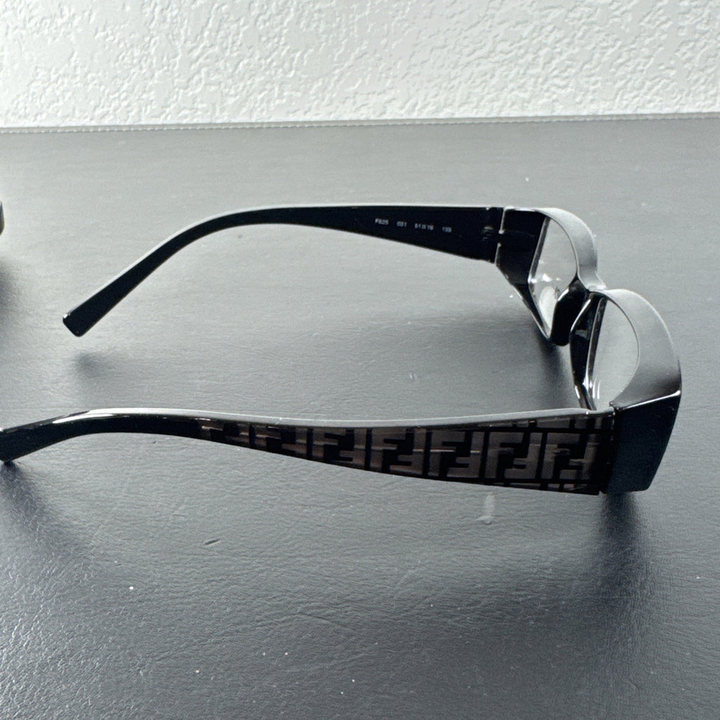 Fendi F625 black plastic rectangular eyeglass frames made in Italy with original case and cleaning cloths