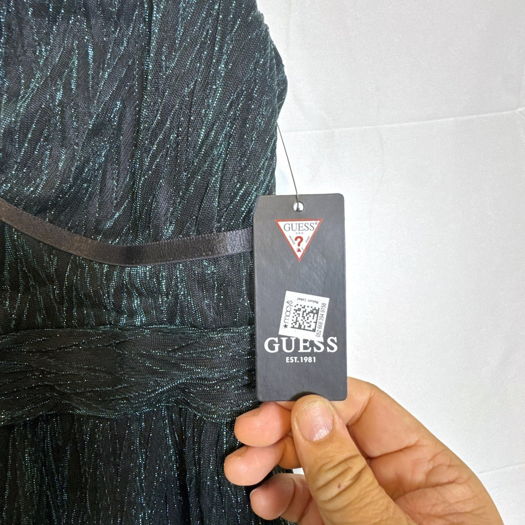 GUESS brand new with tags metallic emerald green and black v-neck crinkle maxi dress in size 4.