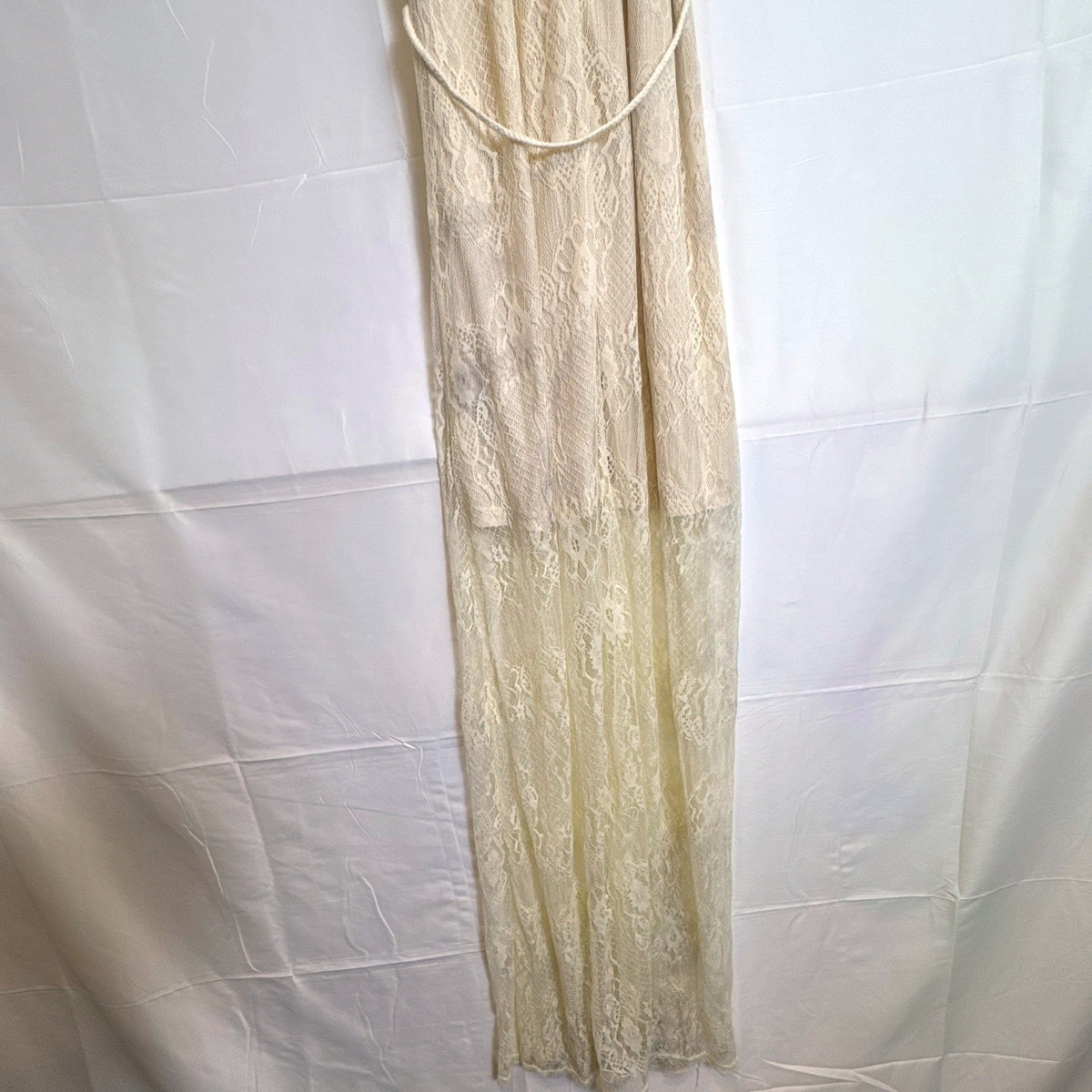 Ark & Co. brand new with tags ivory floral lace halter maxi dress featuring an open back and tassel waist belt