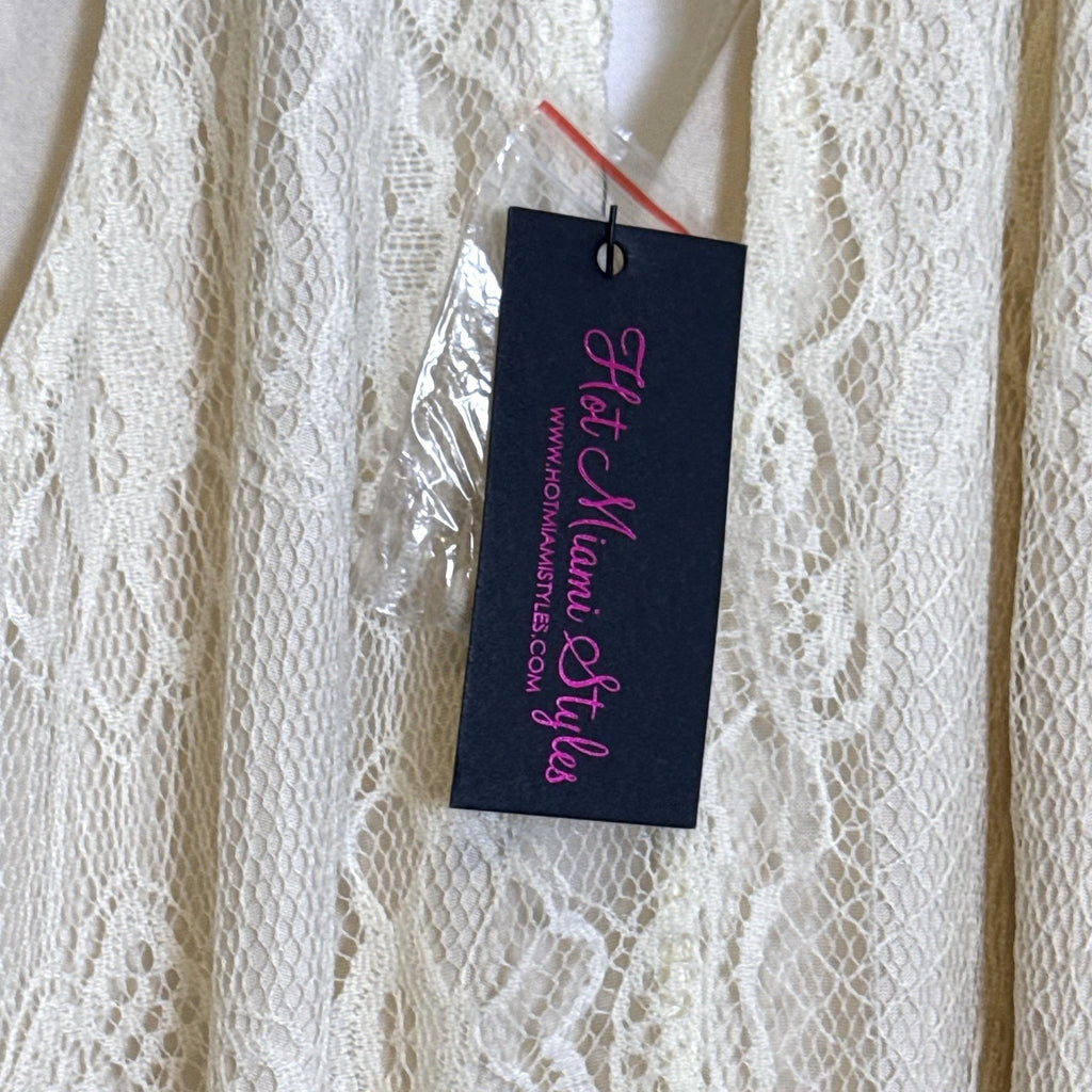 Ark & Co. brand new with tags ivory floral lace halter maxi dress featuring an open back and tassel waist belt