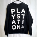 Ripple Junction PlayStation stacked text logo crewneck sweatshirt in black, men's size medium.