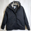 Columbia Women's Large black Interchange winter coat featuring a plush faux fur collar and full zip front.
