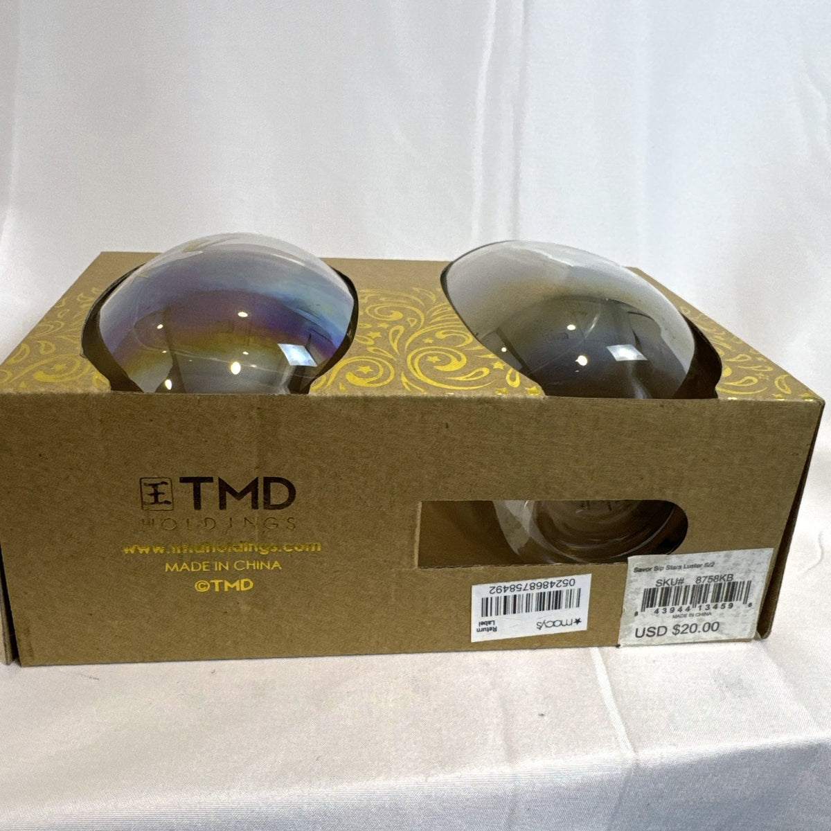 Set of 2 TMD Sip and Savor multicolor stemless wine glasses, 22 oz capacity, new in original box.