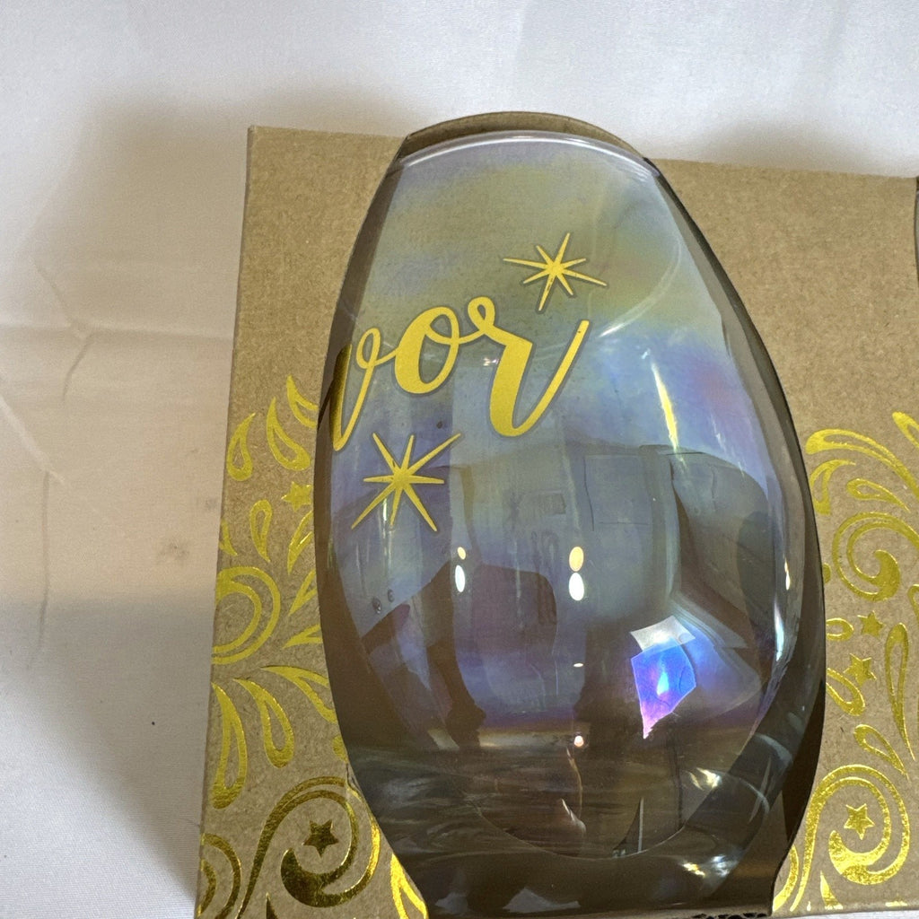 Set of 2 TMD Sip and Savor multicolor stemless wine glasses, 22 oz capacity, new in original box.