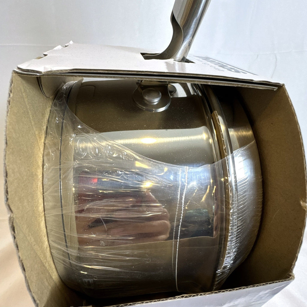 New Thomas Rosenthal 1-liter stainless steel cook and pour saucepan with tempered glass straining lid.