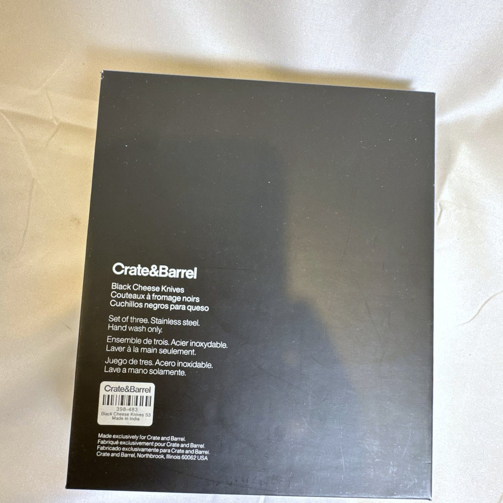 Crate and Barrel matte black stainless steel cheese knife set for charcuterie serving